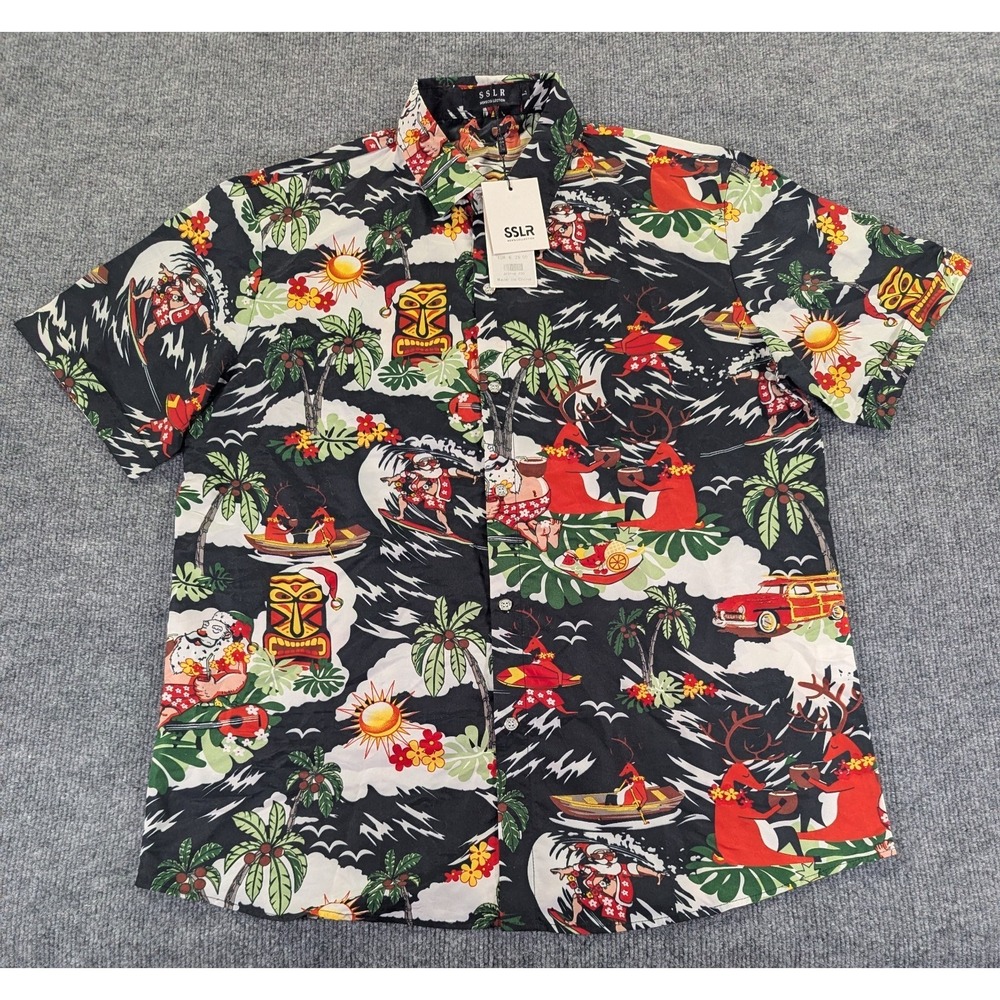 NEW! SSLR Hawaiian Christmas Button Up Shirt Men's Size Large Multi Color